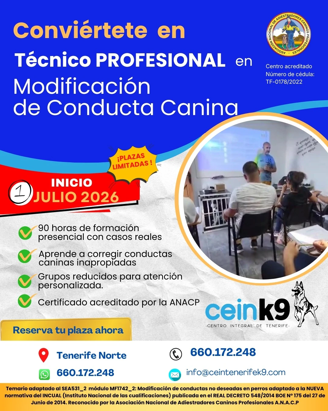 Técnico Profesional en Modificación de Conducta Canina