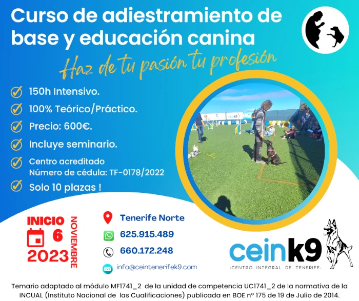 Curso de adiestramiento de base y educación canina